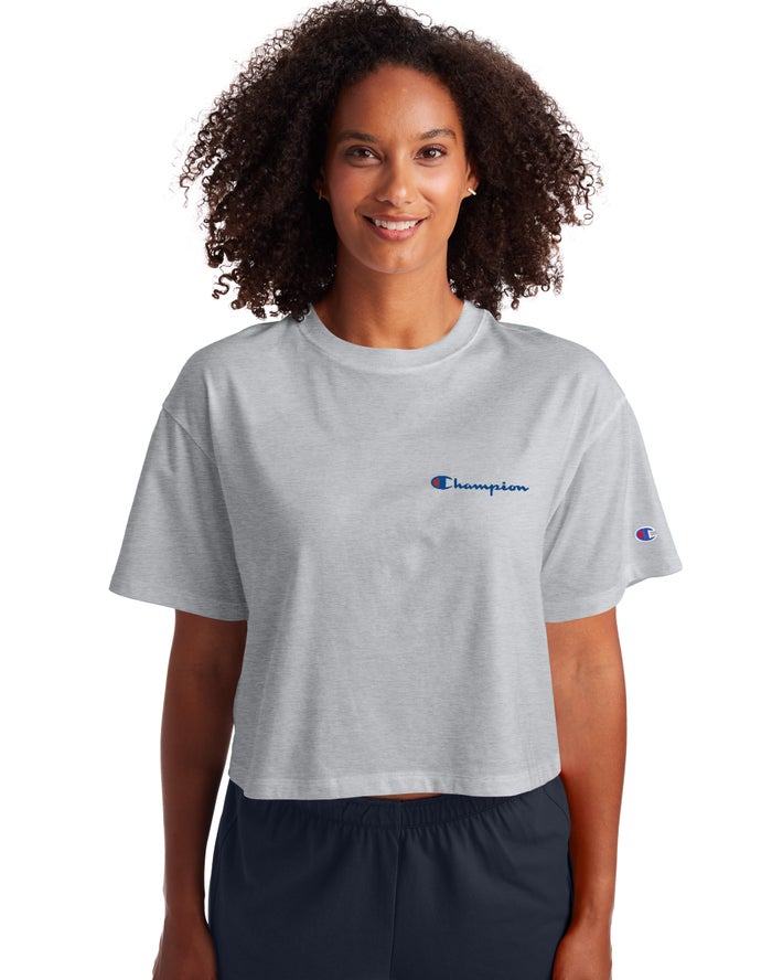 Champion Cropped Script Logo - Naisten Harmaat T-Paita - Suomi 2765918-VO